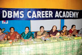 K Uma (centre), principal of DBMS Career Academy, with faculty members in Jamshedpur on Friday. (Bhola Prasad)