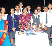 Winning DBMS team members with principal Rajani Shekhar. (Bhola Prasad)