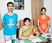 Principal Rajani Shekhar along with Shubhodeep Bose and Shruti Gupta in Jamshedpur on Monday. (Bhola Prasad) 